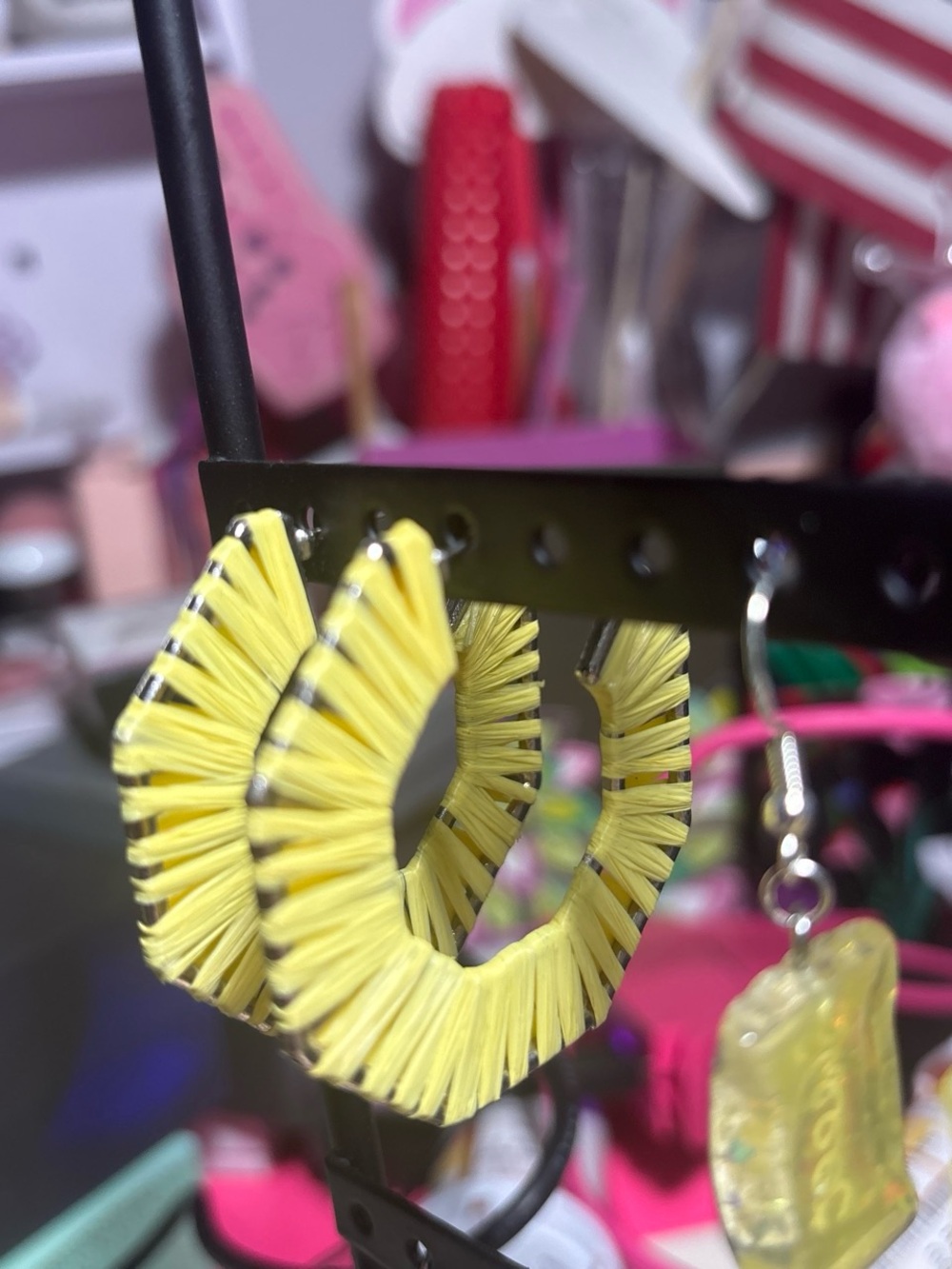 Yellow Raffia Hoop Earrings